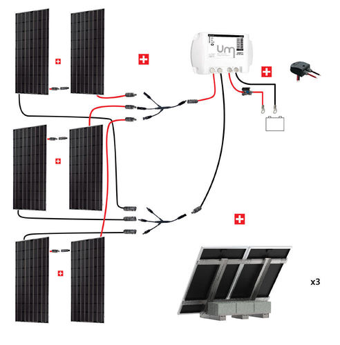 Kit solaire 1800 W - 6x300W - 24V - support dalle